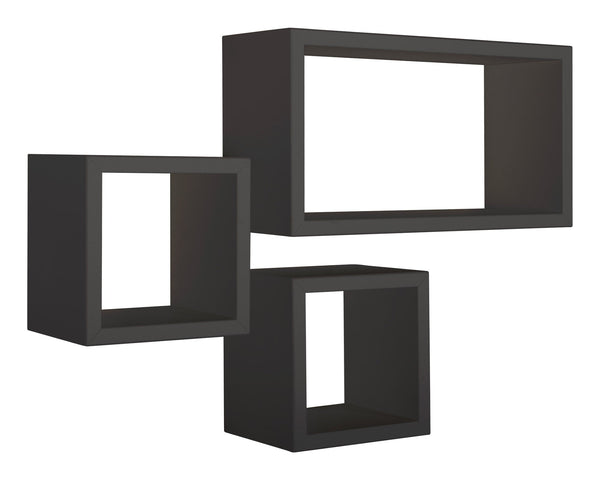Ensemble de 3 étagères cubiques murales carrées et rectangulaires en panneaux de fibres Black Tribe online