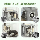 Albero Tiragraffi per Gatti con Casetta e 2 Palline 55x40x107cm Grigio e Bianco      