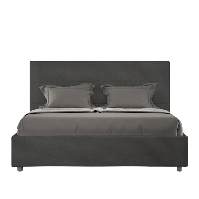 Letto Matrimoniale con Alzata Comoda Imbottito in Microfibra Mika Grigio Varie Misure