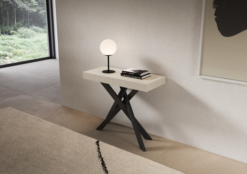 Consolle Allungabile 90-300x40x77 cm Saki Premium Cashmere Gambe Antracite 