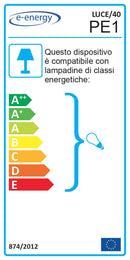 Plafoniera 2xE27 Ganci Cromo Vetro Lastra Serigrafato Bianco 2 Righe E-Energy Luce