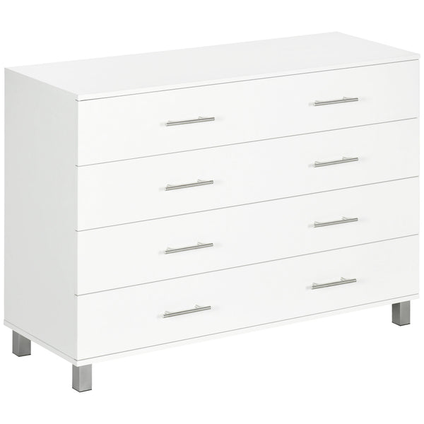 Cassettiera 4 Cassetti 112x38,2x81 cm in Legno con Maniglie in Metallo Bianco online