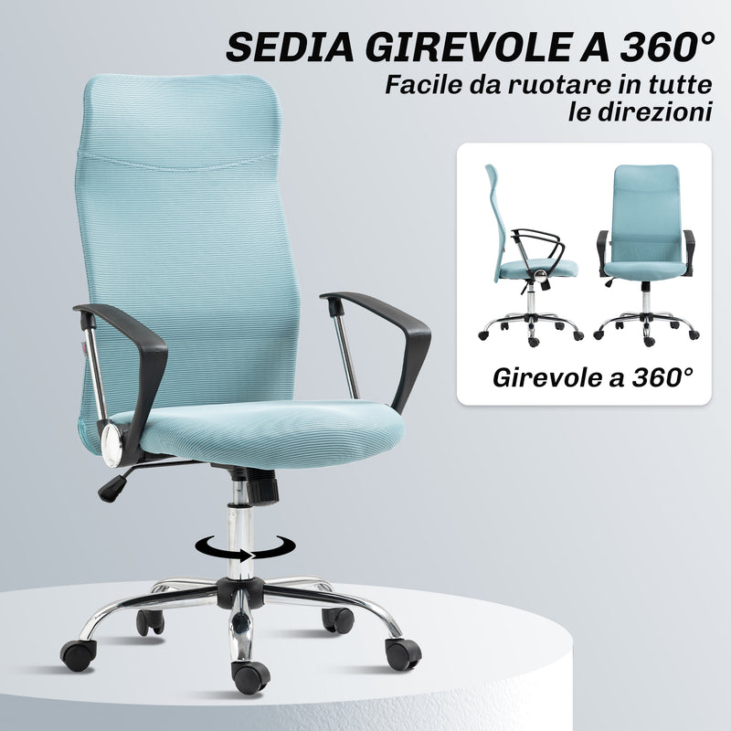 Sedia Ergonomica da Ufficio Girevole 63x65x109-119 cm con Schienale a Rete Verde Chiaro   