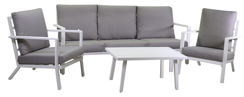 Set Salotto da Giardino Divano 2 Poltrone e Tavolino in Alluminio Boston Bianco