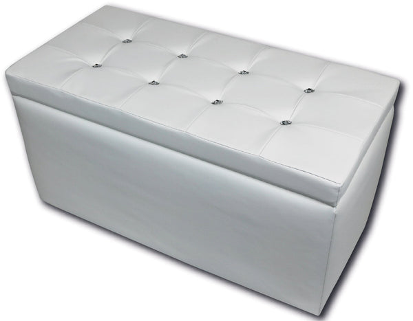 sconto Trunk Chest Pouf Container en Simili Cuir Blanc Silvia