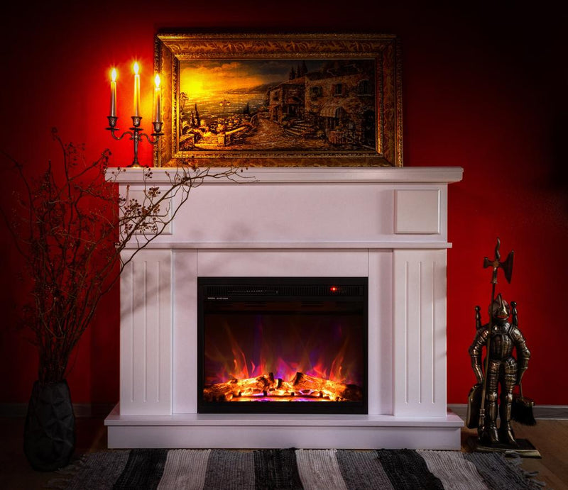 Camino Elettrico da Pavimento 95x120x30 cm Effetto Fiamma 1500W Olimpia & Lorance color Bianco