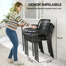 Set 4 Sedie da Esterno Impilabili 55x58,5x81,5 cm Sedie da Pranzo con Schienale Curvo Seduta a Doghe e Braccioli in PP Nero      