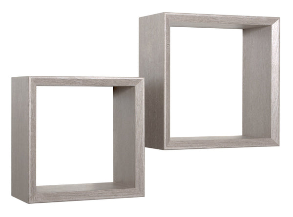 prezzo Lot de 2 Etagères Cubes Murales Carrées en Panneaux de Fibres de Chêne Gris Genève Neuf