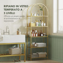 Scaffale Libreria Portaoggetti ad Arco 60x30x175 cm a 5 Ripiani in Acciaio e Vetro Temperato Oro   
