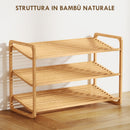 Scaffale Scarpiera a 3 Livelli per 12 Paia di Scarpe 76x33x50,8 cm con Ripiani a Doghe in Bambù    