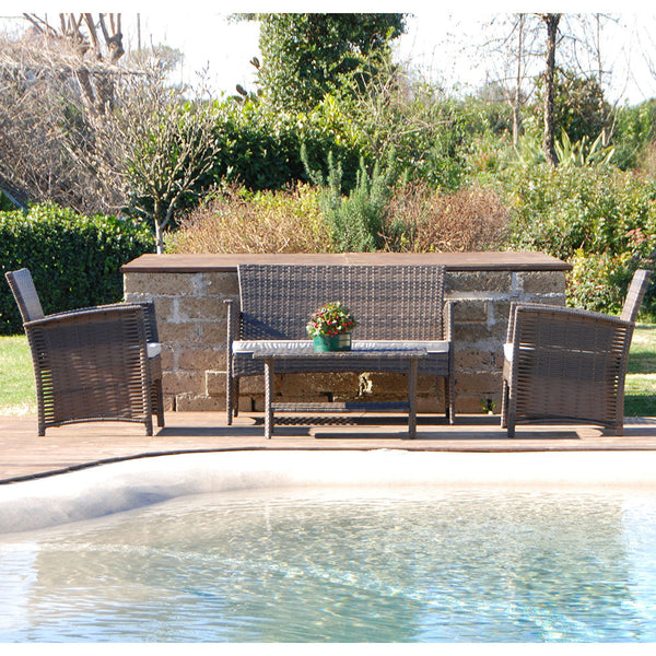 Table basse de fauteuils de sofa d'ensemble de salon de polyrattan de couleur de café pour des meubles de terrasse de jardin prezzo