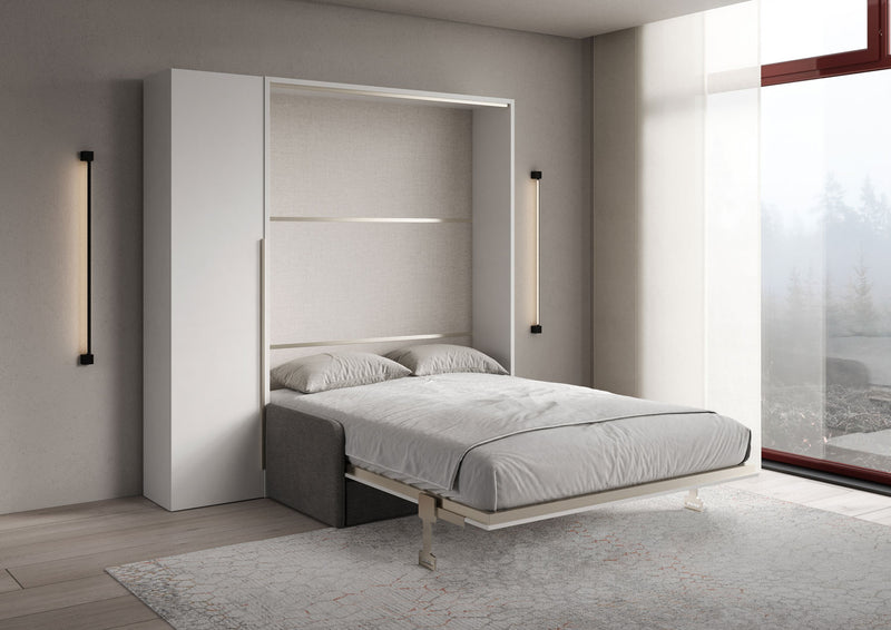 Letto Matrimoniale Francese A Scomparsa 140 Versia Con Divano E Armadio 1 Anta Sx Bianco      