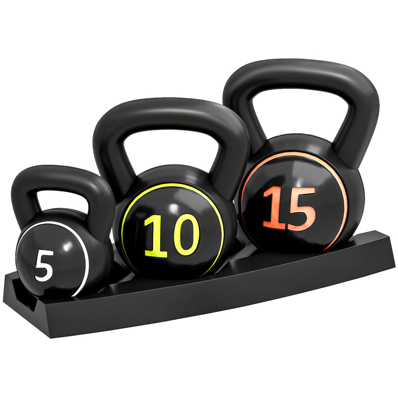 Set Kettlebell Palestra 2,2- 4,5-6,8 kg con Base e Supporto in Plastica Nero      