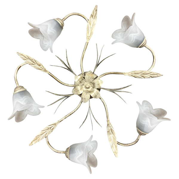 sconto Plafonnier 5xE14 Ivoire Cadre Doré Verre Éponge Blanc E-Energy Amelia