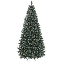 Albero di Natale Artificiale Ø116x210 cm con 998 Rami Innevati Pigne e Base Pieghevole in Plastica e Acciaio Verde      