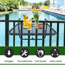 Tavolino Sospeso da Balcone Regolabile in Ferro Nero 60x56.5x45 cm 