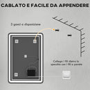Specchio Bagno da Parete 70x100 cm con Interruttore Touch e Luce LED in Vetro Temperato Argento  