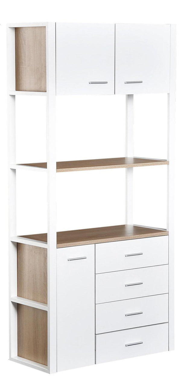 Bibliothèque Meuble 2 Étagères 4 Tiroirs en Acier et Bois Blanc et Chêne 80x35x168 cm sconto