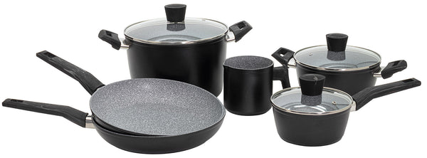 sconto Batterie de cuisine 9 pièces en aluminium forgé antiadhésif Collection Induction Mavros Noir