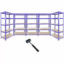 Set 5 Scaffali 5 Ripiani ad Incastro 90x45x180 Piani in MDF Struttura in Acciaio Blu