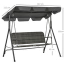 Dondolo da Giardino 3 Posti 167x112x153 cm con Tettuccio Regolabile in Rattan PE Grigio Scuro  