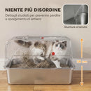 Lettiera Gatto Chiusa XL 61x41x38 cm con Coperchio Gradino Raccogli-lettiera e Paletta in Acciaio Inox e ABS Grigio Chiaro      
