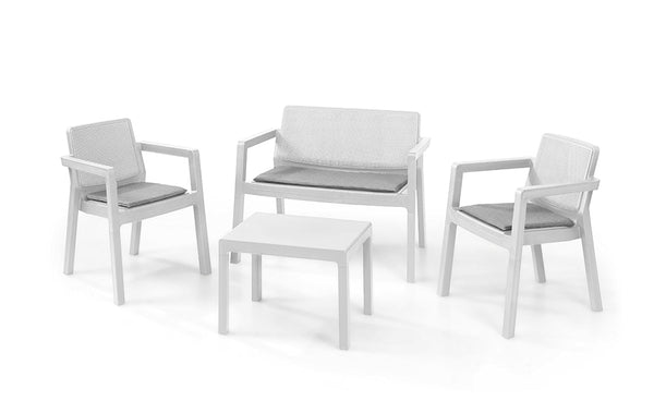Ensemble de jardin canapé 2 fauteuils et table basse en résine blanche Keter Emily Lounge online