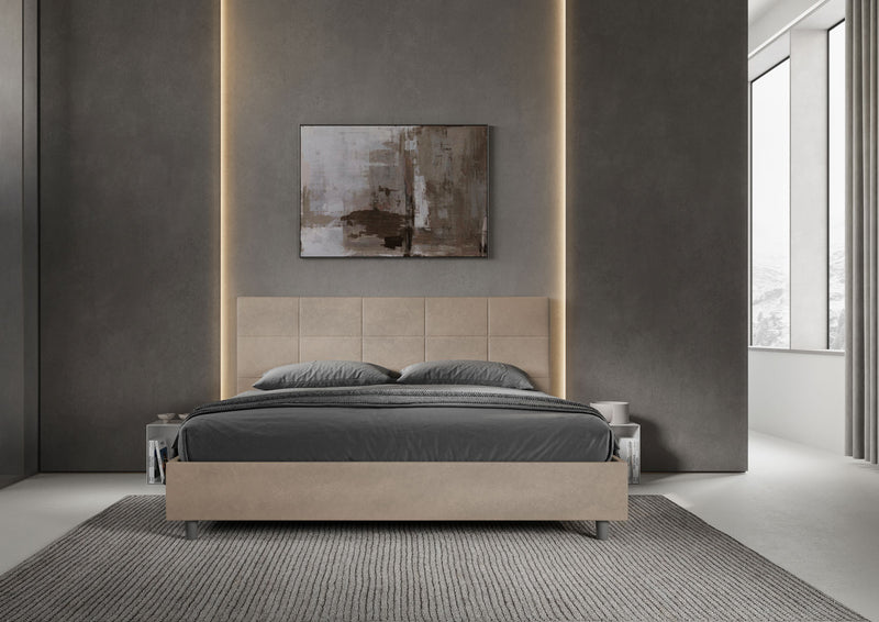 Letto Matrimoniale Imbottito in Microfibra Mika Sabbia Varie Misure