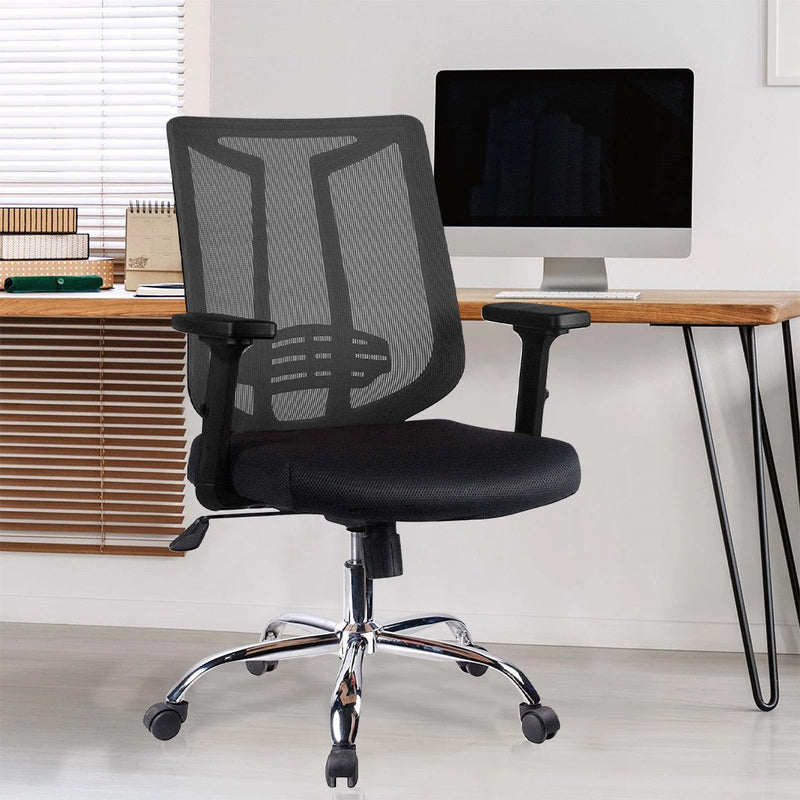 Sedia Poltrona Operativa da Ufficio in Tessuto e Rete Nero