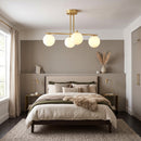 Lampadario a Sospensione 75x75x55 cm con 4 Sfere Altezza Regolabile e Rotazione a 350° in Acciaio Oro      