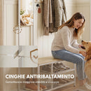 Appendiabiti da Ingresso 98x36x185 cm Mobile con Specchio a Figura Intera e Panca Scarpiera in Legno e Metallo Color Legno      