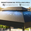 Gazebo da Giardino 4x3 m con Tende Laterali Doppio Tetto Fori di Drenaggio Grigio Scuro      