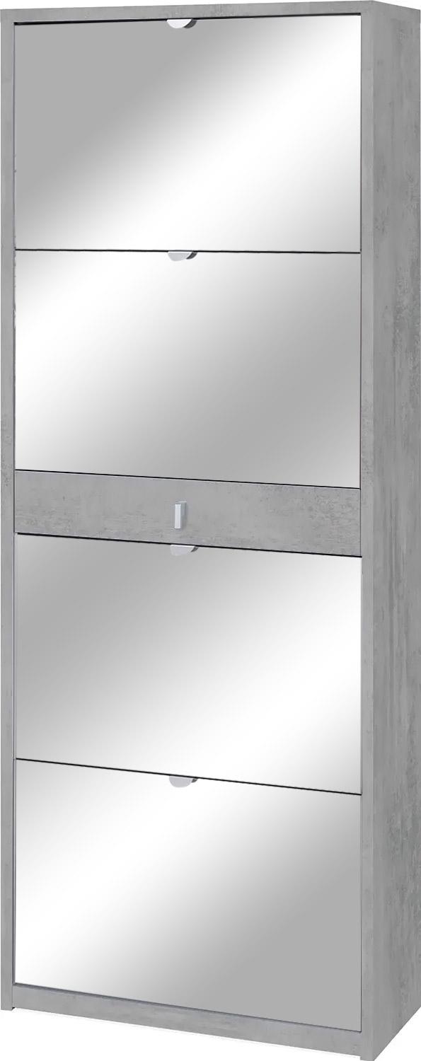 sconto Meuble à Chaussures 4 Portes avec Miroir 1 Tiroir 63x164x29 cm Ciment