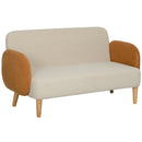 Divano 2 Posti Stile Nordico 138x73x74 cm in Tessuto Effetto Velluto e Legno Crema e Arancione  