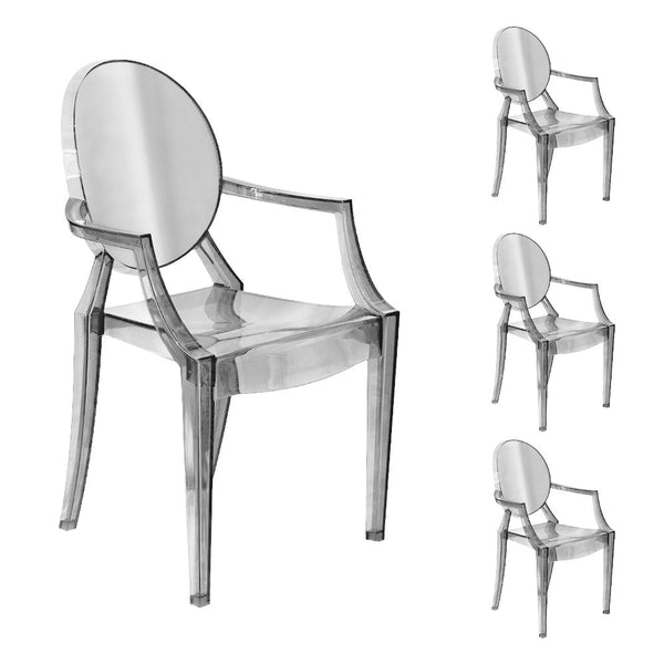 sconto Lot de 4 Chaises avec Accoudoirs 54x48,5x92 cm en Polycarbonate Transparent Elizabet Indoor