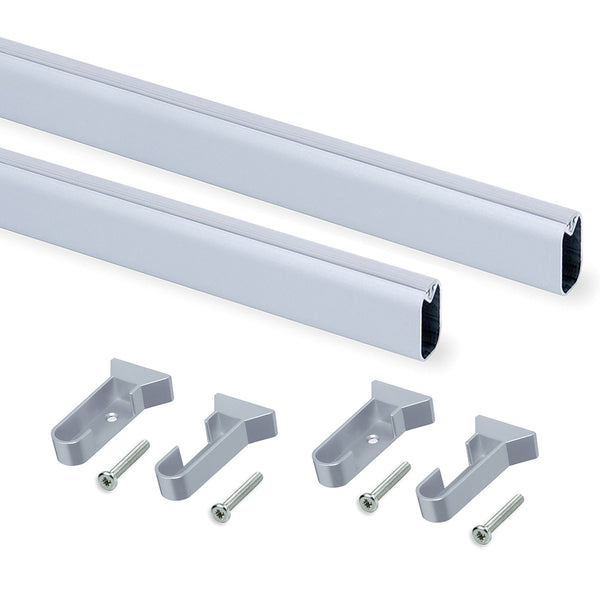 prezzo Lot de 2 tringles à vêtements pour armoires ovales avec caoutchouc 95 cm en aluminium Emuca anodisé mat