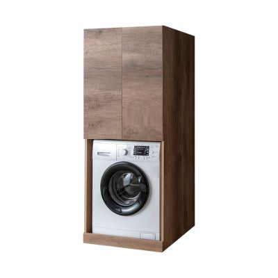 Mobile Lavanderia a Colonna per Lavatrice o Asciugatrice con 2 Ante Installabili Sopra o Sotto 70x70x174A cm in Nobilitato Unika Olmo Scuro