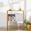 Mobile Soggiorno con Piano in Vetro 80x30x90 cm in MDF e Acciaio Bianco e Oro