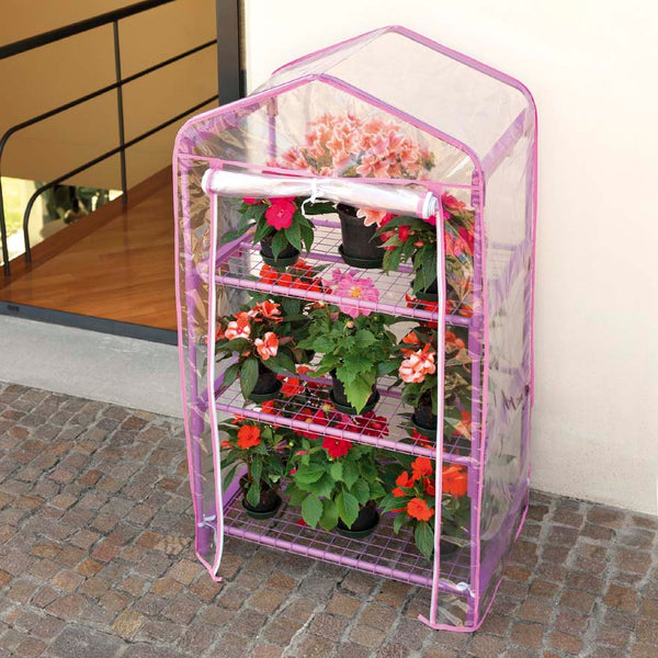 sconto Serre de jardin en aluminium 3 étagères avec couverture Lilas Azalea Rama