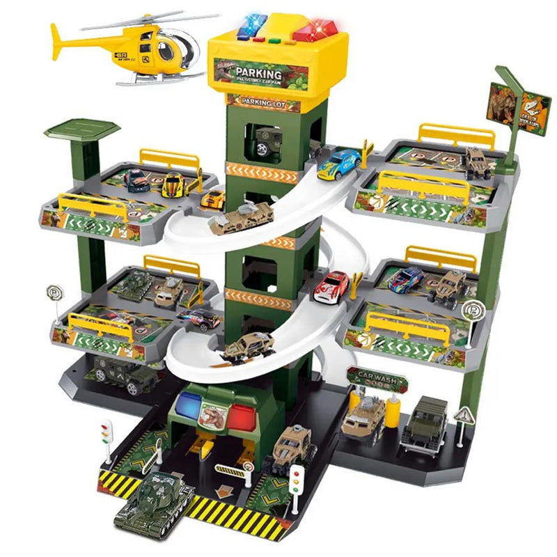 Garage GiocattoloMultilivello per Bambini con Dinosauri e Auto 5 Piani Multicolore