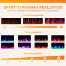 Camino Elettrico da Incasso o a Parete 91,4x9,4x47 cm con Temperatura Regolabile in Acciaio e Vetro Nero      