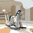 Cavallo a Dondolo con Suoni per Bambini da 2-5 Anni Coniglietto Incluso in Legno e Peluche Grigio      