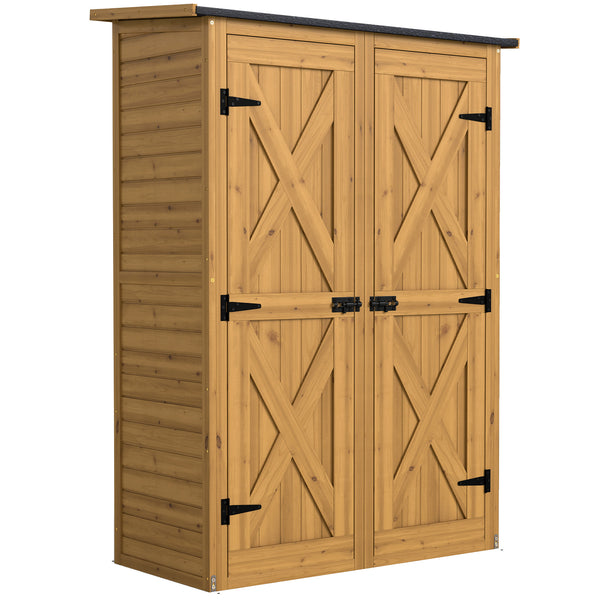 acquista Capanno Armadio Porta Attrezzi da Giardino 115x53x156 cm con Ripiani Interni in Legno di Abete Marrone