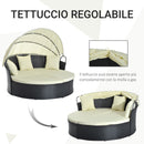 Divano Letto da Esterno Conchiglia con Poggiapiedi e Tenda Parasole in Rattan Sintetico Nero 