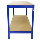 Set 3 Scaffali ad Incastro con Banco da lavoro da 120 cm Piani in MDF Struttura in Acciaio Blu