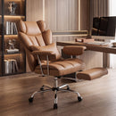 Sedia da Ufficio Massaggiante a 6 Punti Reclinabile 76x77x115-123 cm con Cuscino Lombare e Poggiapiedi in Pelle PU Marrone      