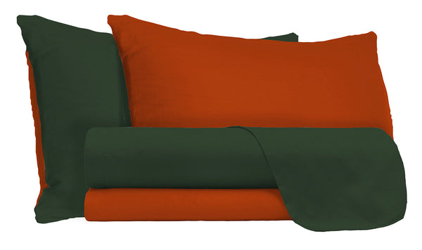 Parure de lit double haut et bas et taies d'oreiller double face vert olive/terra online