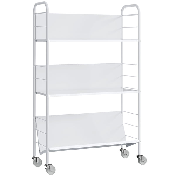 Carrello Portalibri Moderno a 3 Livelli 69x26x108 cm con Ruote Girevoli in Metallo e PP Bianco prezzo