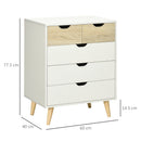 Cassettiera a 5 Cassetti per Camera da Letto con Maniglie Intagliate 60x40x77,5 cm in Legno Melaminico e Legno di Pino Bianco