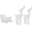 Slitta e Renne Natalizie 3D Luminose 240 LED da Esterno a Batteria in Plastica e Metallo Bianco Freddo      